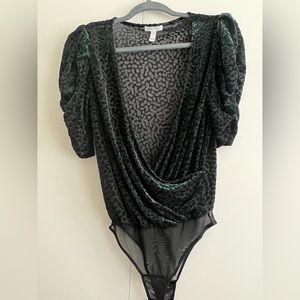 Dark green velvet cheetah bodysuit